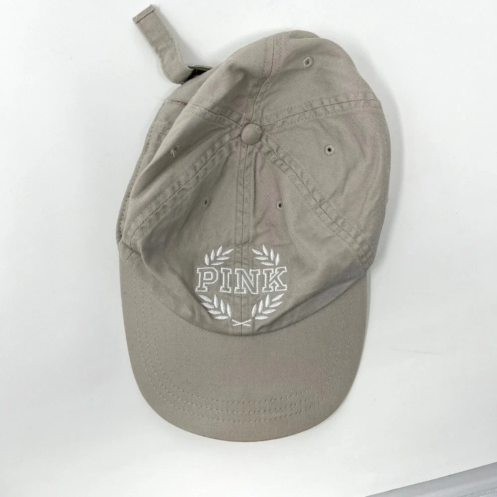 Victoria Secret PINK Adjustable Ball Cap Hat One Size Beige Cotton Logo